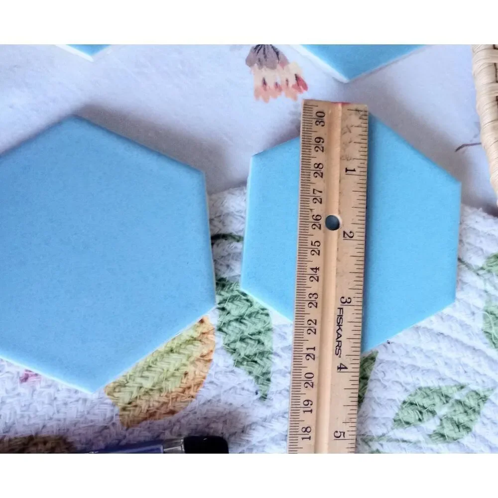 Vintage octagonal blue tile. Set of 12